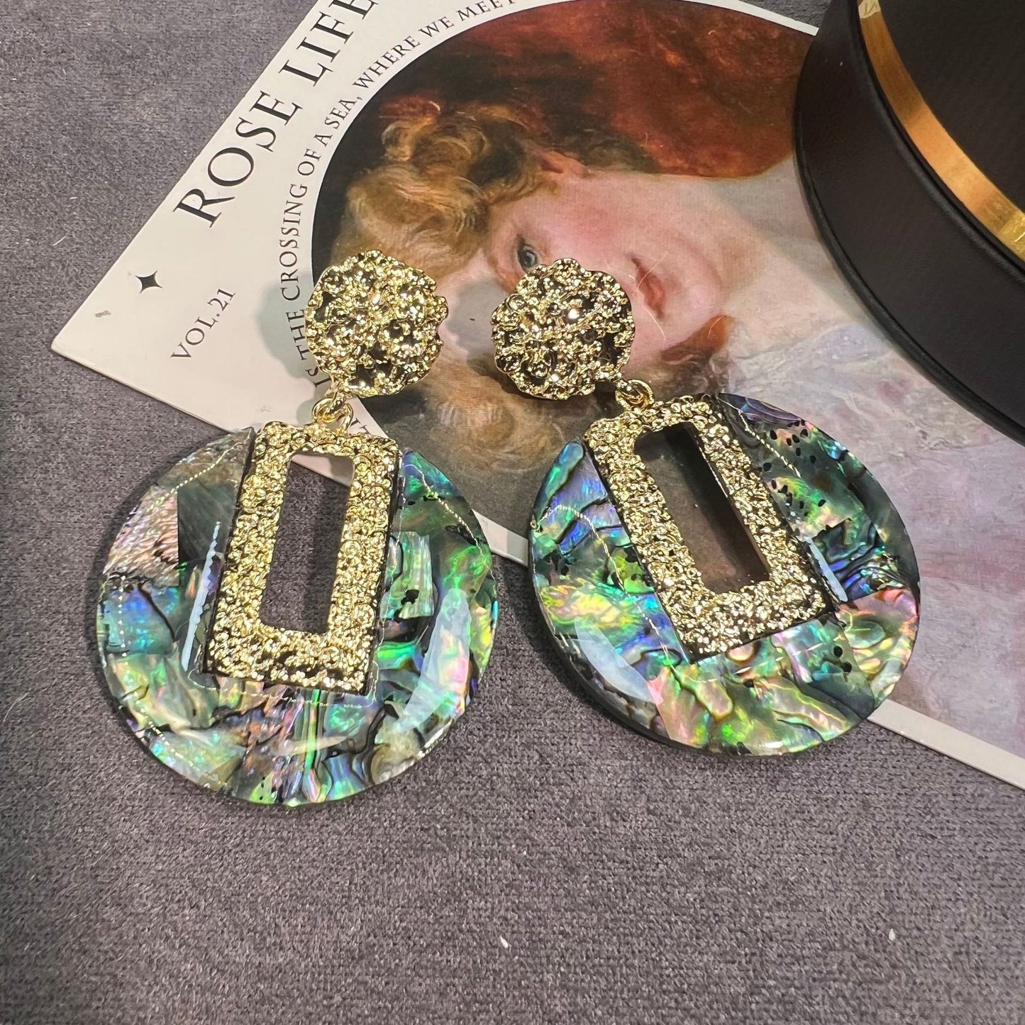 Women's Abalone Shell Series Gold Plated Environmental Protection Fashion French High-grade Earrings