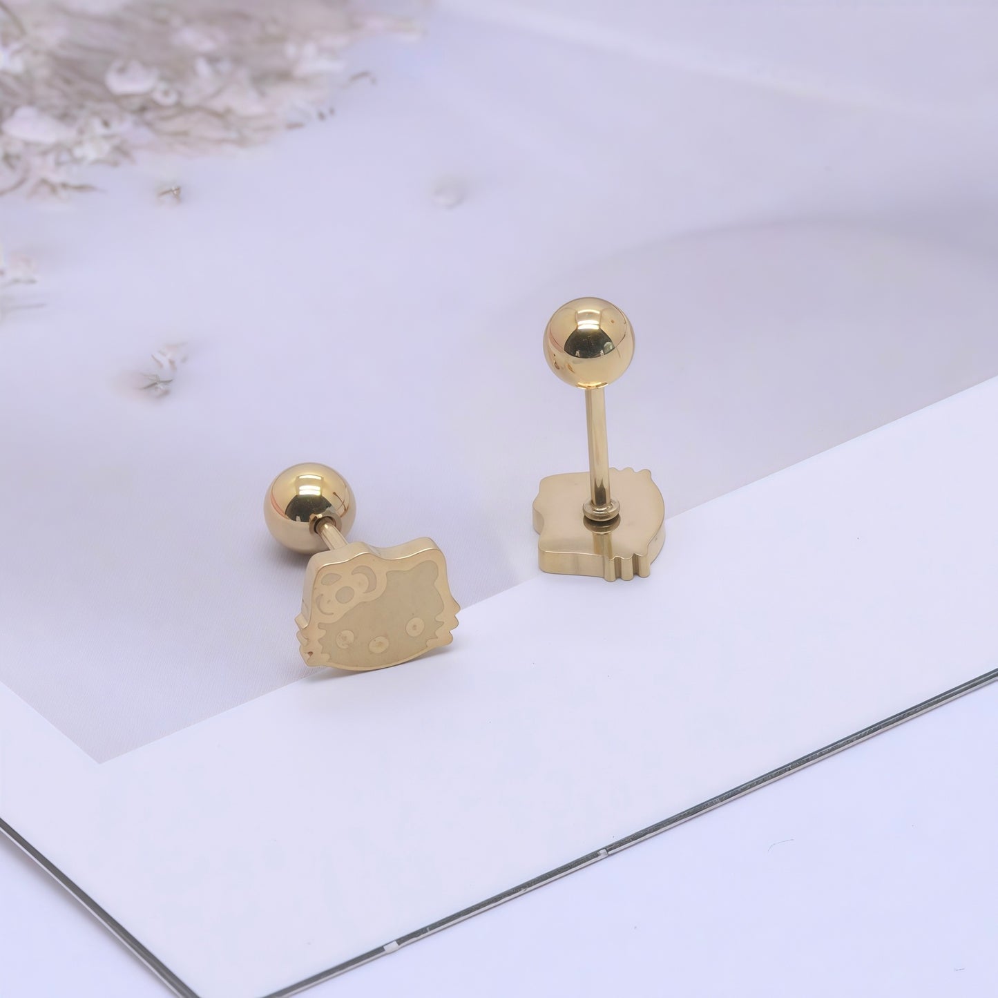 Stainless Steel Cute Cat Screw Ear Bone Fashion Earrings