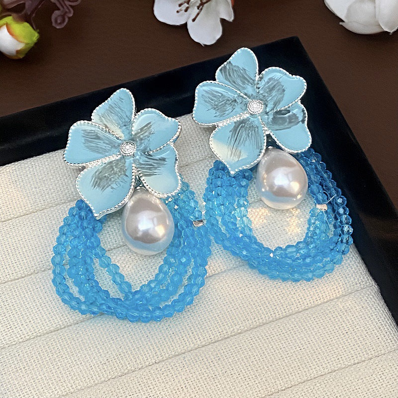 Women's Seaside Vacation Style Female Flower Long Earrings