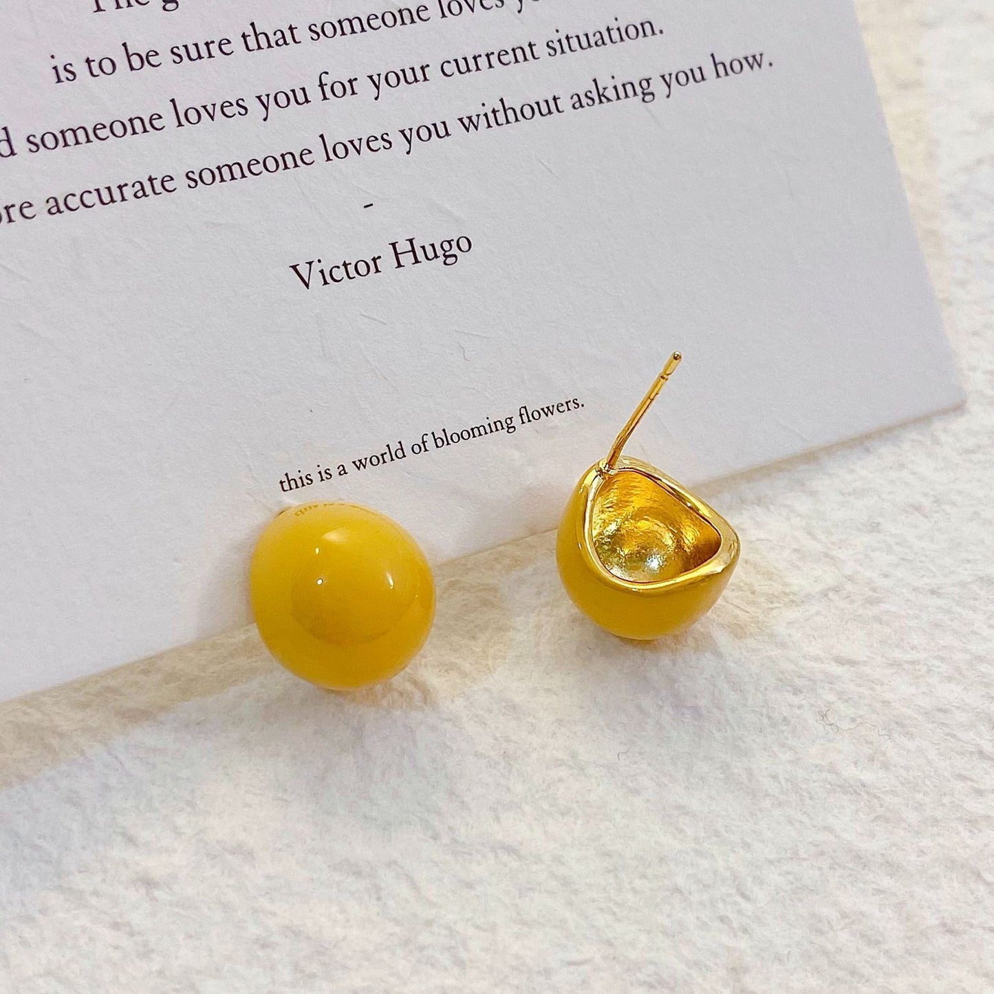 Plated Real Gold Ginger Flower Enamel Drip Glazed Female Sweet Earrings