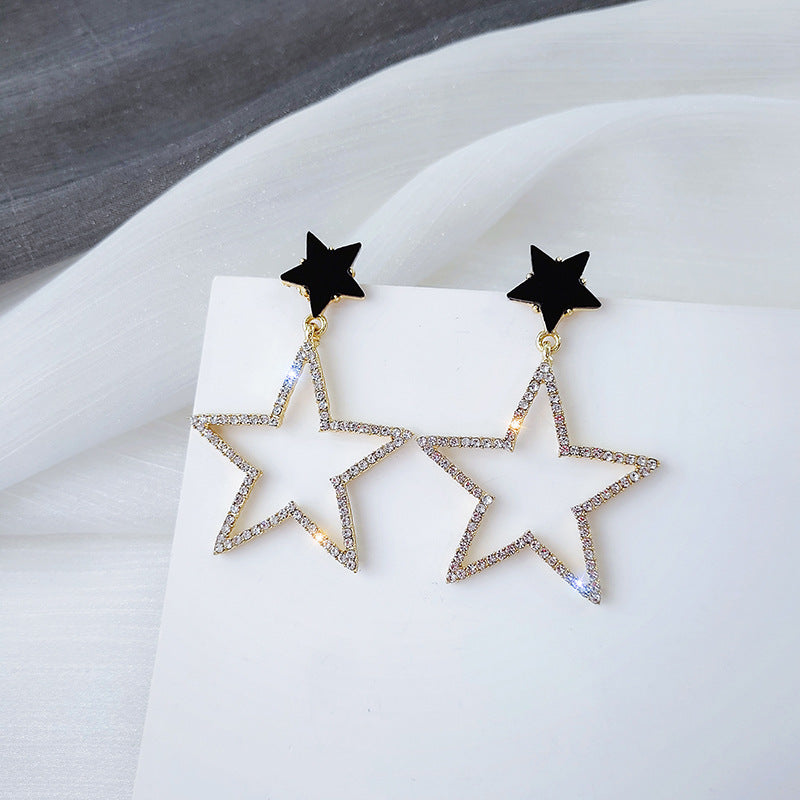 Sier Needle Pentagram High Profile Fashion Stud Earrings