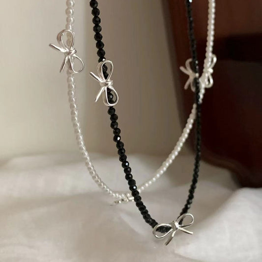 Women's Beaded Bow Clavicle Chain Niche Necklace