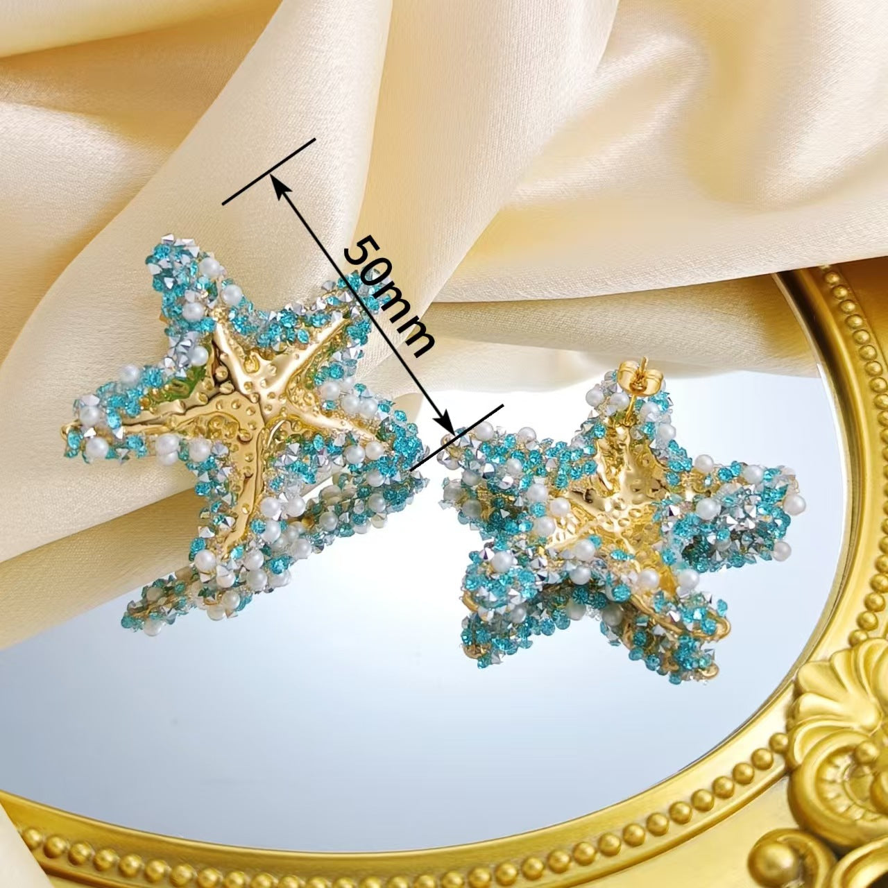 Women's Steel Ocean Style Rhinestone Pearl Starfish Light Earrings
