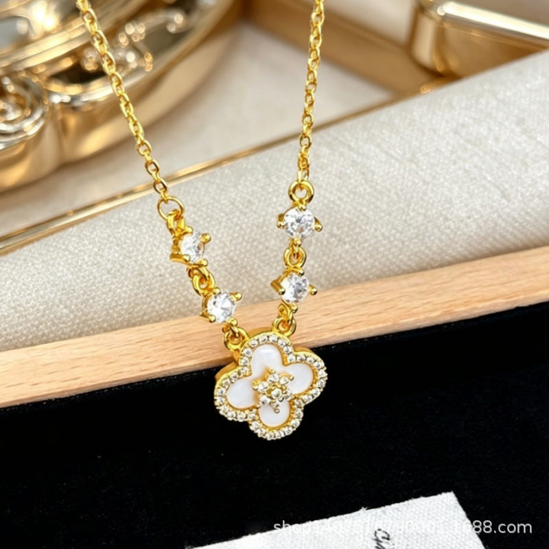 Imitation Pink Shell Four-leaf Flower Ear Drawable Graceful Fashionable Clavicle Bracelet