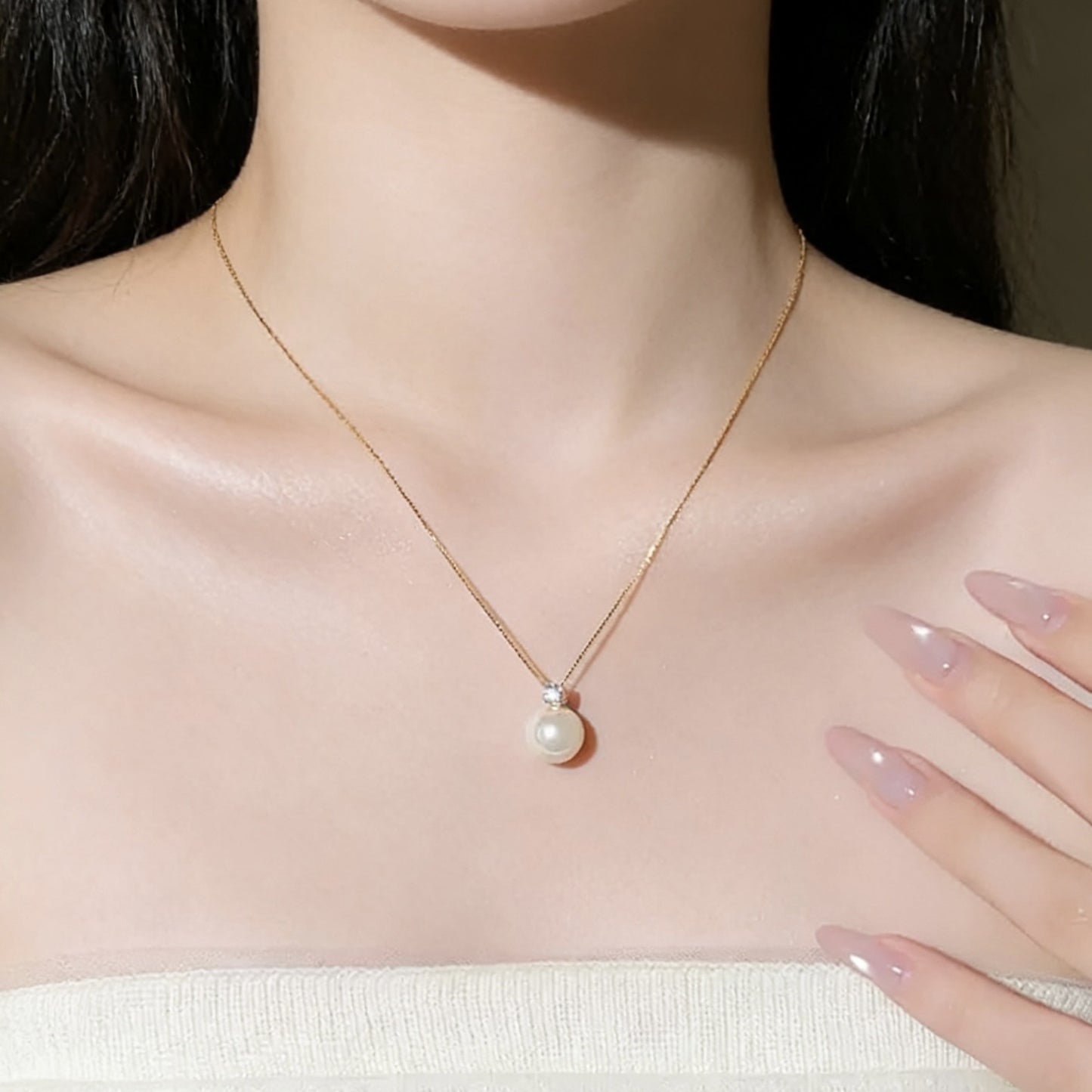 Women's Single Pearl Light Luxury Minority Design High-grade Zircon Shell Necklace
