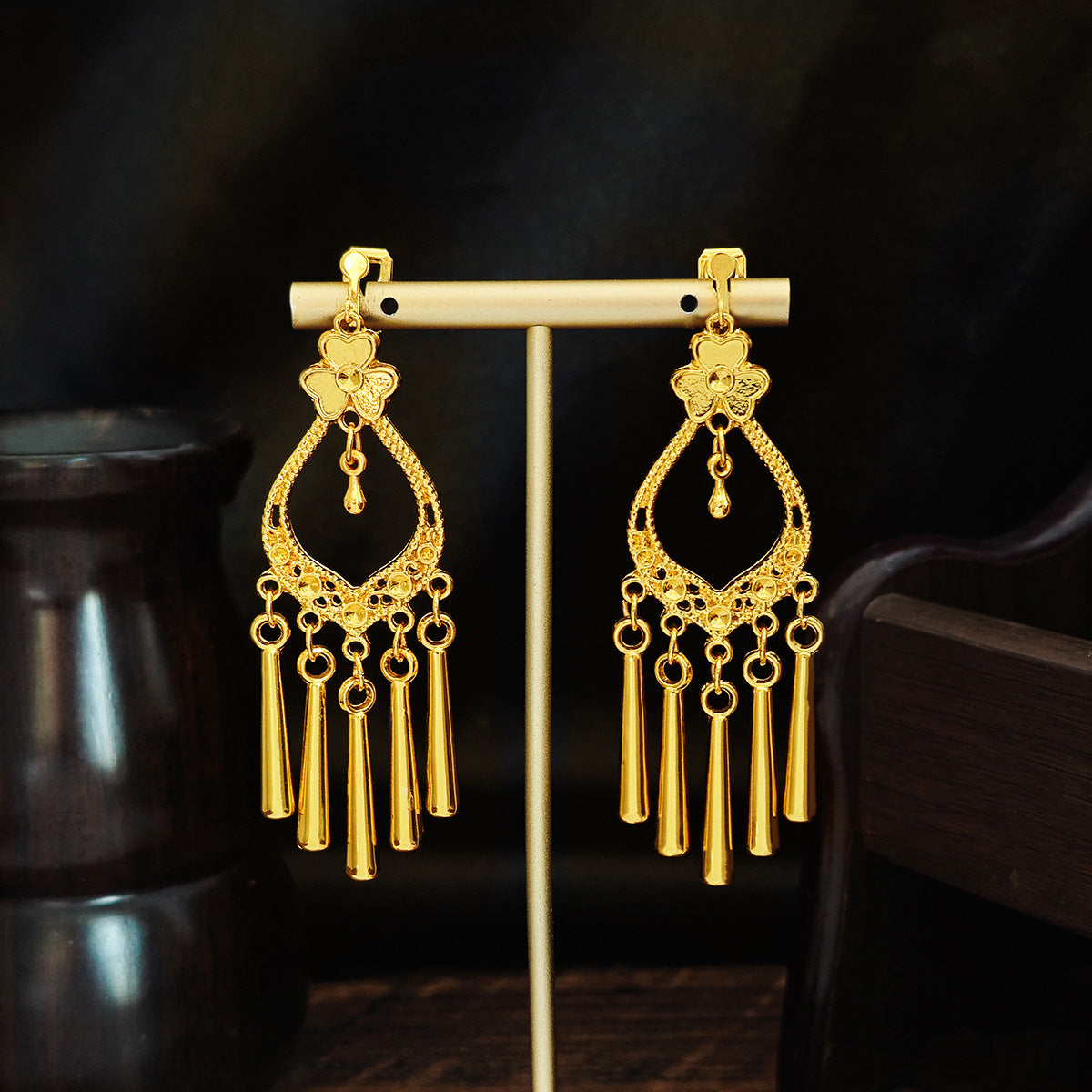 Long Water Drop Tassel Tourist Attractions Diamond Ears Earrings