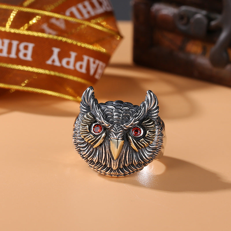 Men's Trendy Style Distressed Owl Domineering Personalized Forefinger For Light Luxury Ring