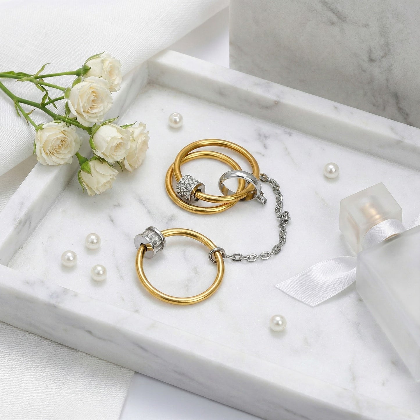 Stainless Steel Couple Buckle Rich Details Display Versatile Personality Ring