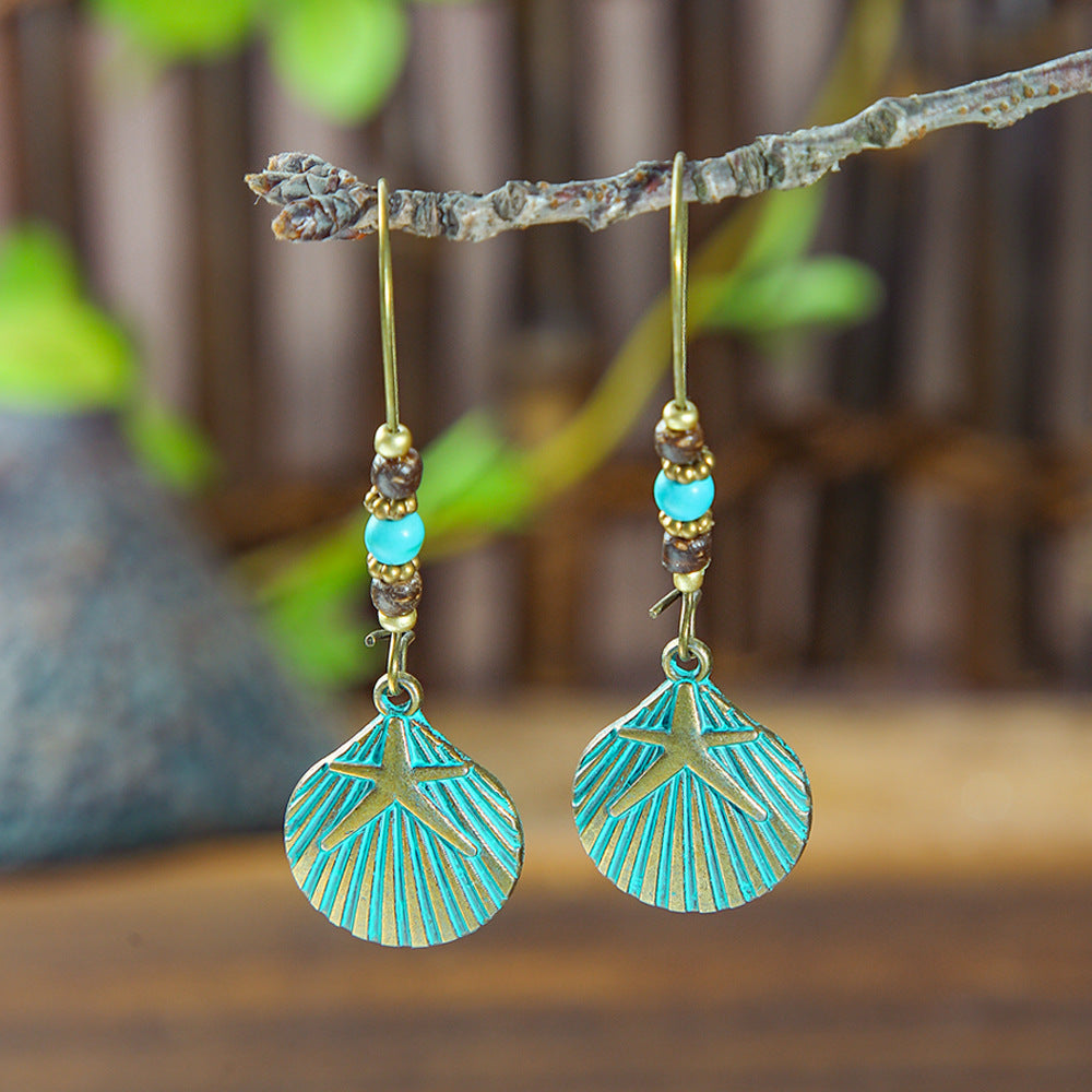 Ancient Bronze Metal Exaggerated Carved Female Earrings