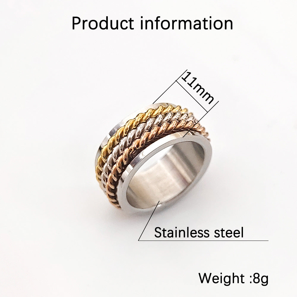 Steel Three-color Twist Wide Version Rotatable Rings