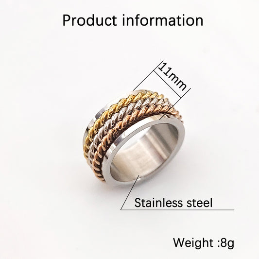 Steel Three-color Twist Wide Version Rotatable Rings