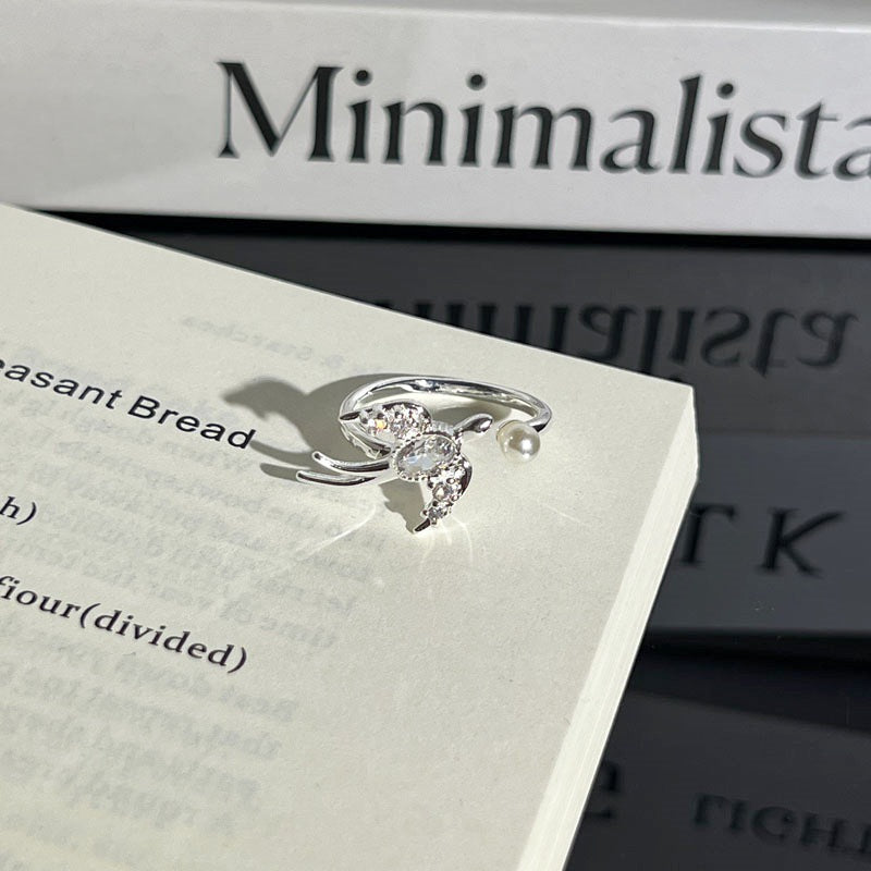 Light Luxury Sier Diamond Pieces Butterfly Mix Match Ring