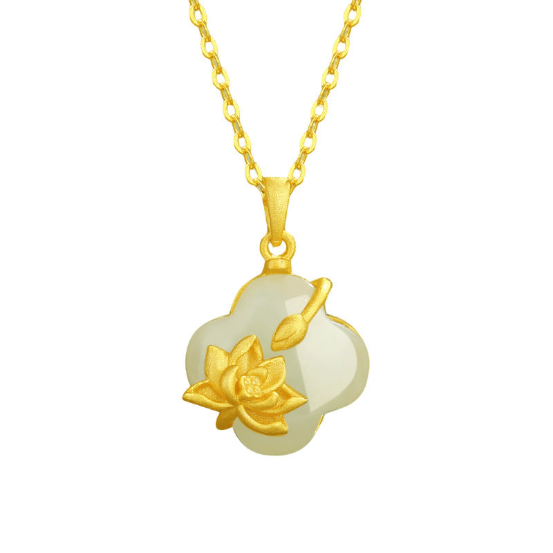 Women's Good Thing Lotus Peace Buckle Simple High-grade Imitation Chalcedony Clavicle Pendants