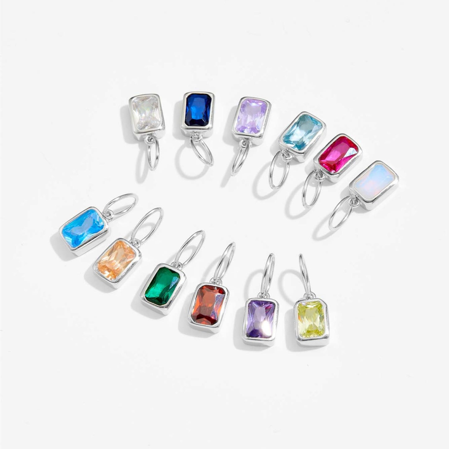 Women's Birthstone Sterling Sier Parts Square Zircon Pendants