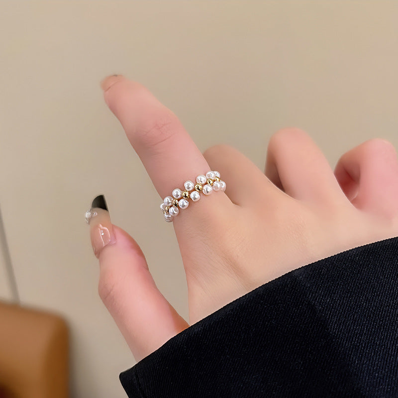 String Pearl Female Style Minority Fashion Ring