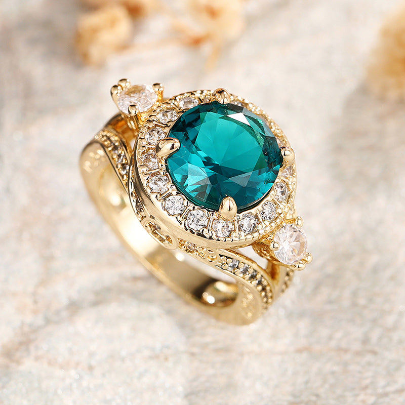 Crown Old Money Style Imitation Green Jade Female Lady Temperament Ring
