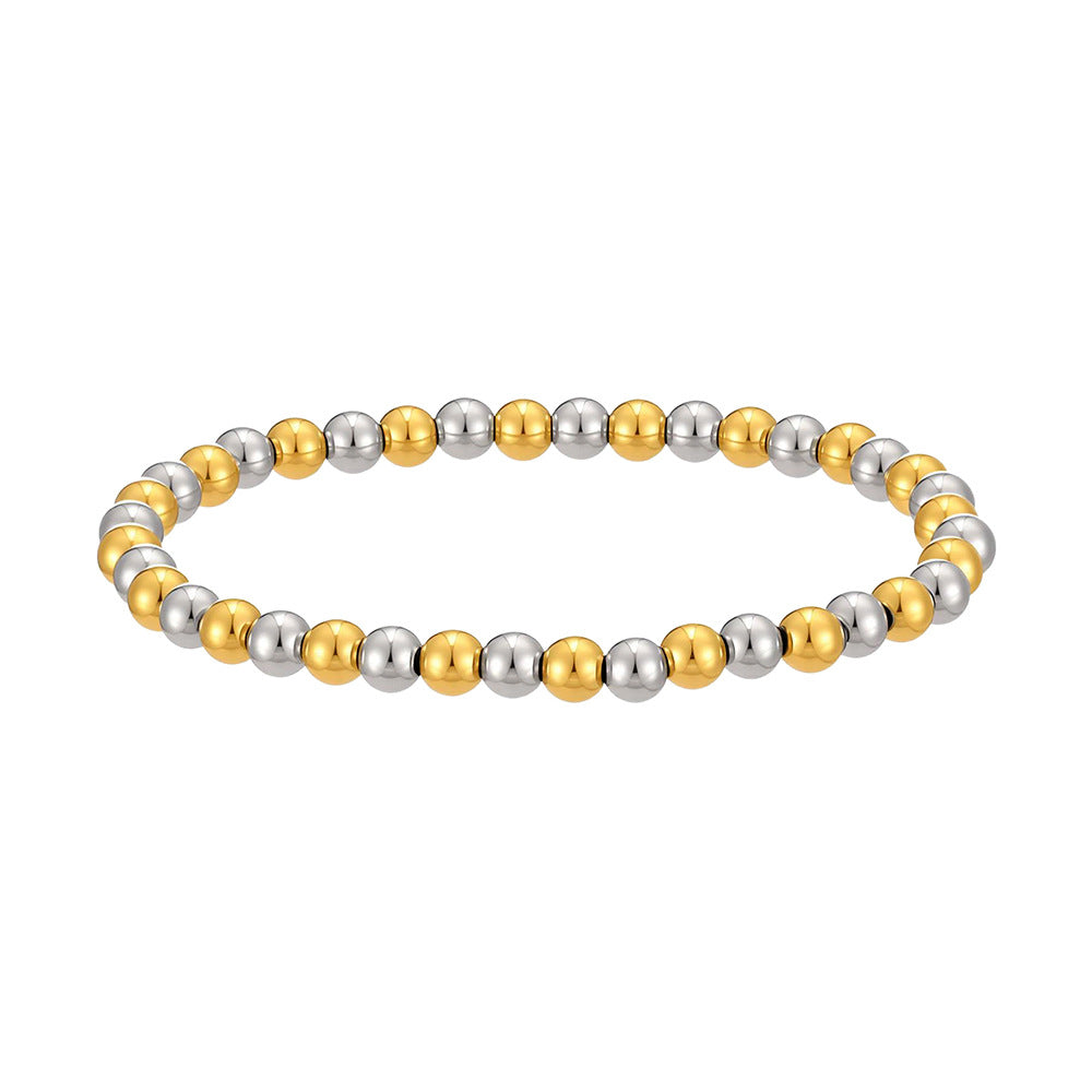 Texture Waterproof Hard-wearing Stainless Steel Mixed Color Two-color Round Beads Bracelet