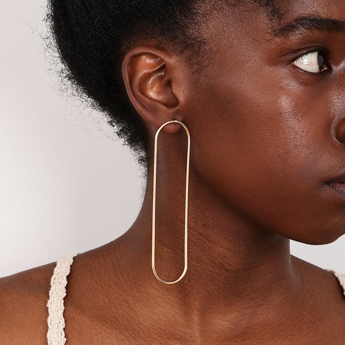 Women's Minimalist Style Exaggerated Metal Geometry Hollow Oval Long Elegant Earrings
