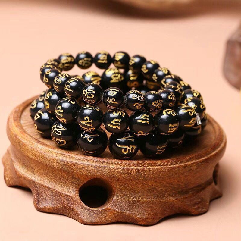 Women's & Men's Obsidian Round Beads Sanskrit Manual Stall Live Bracelets