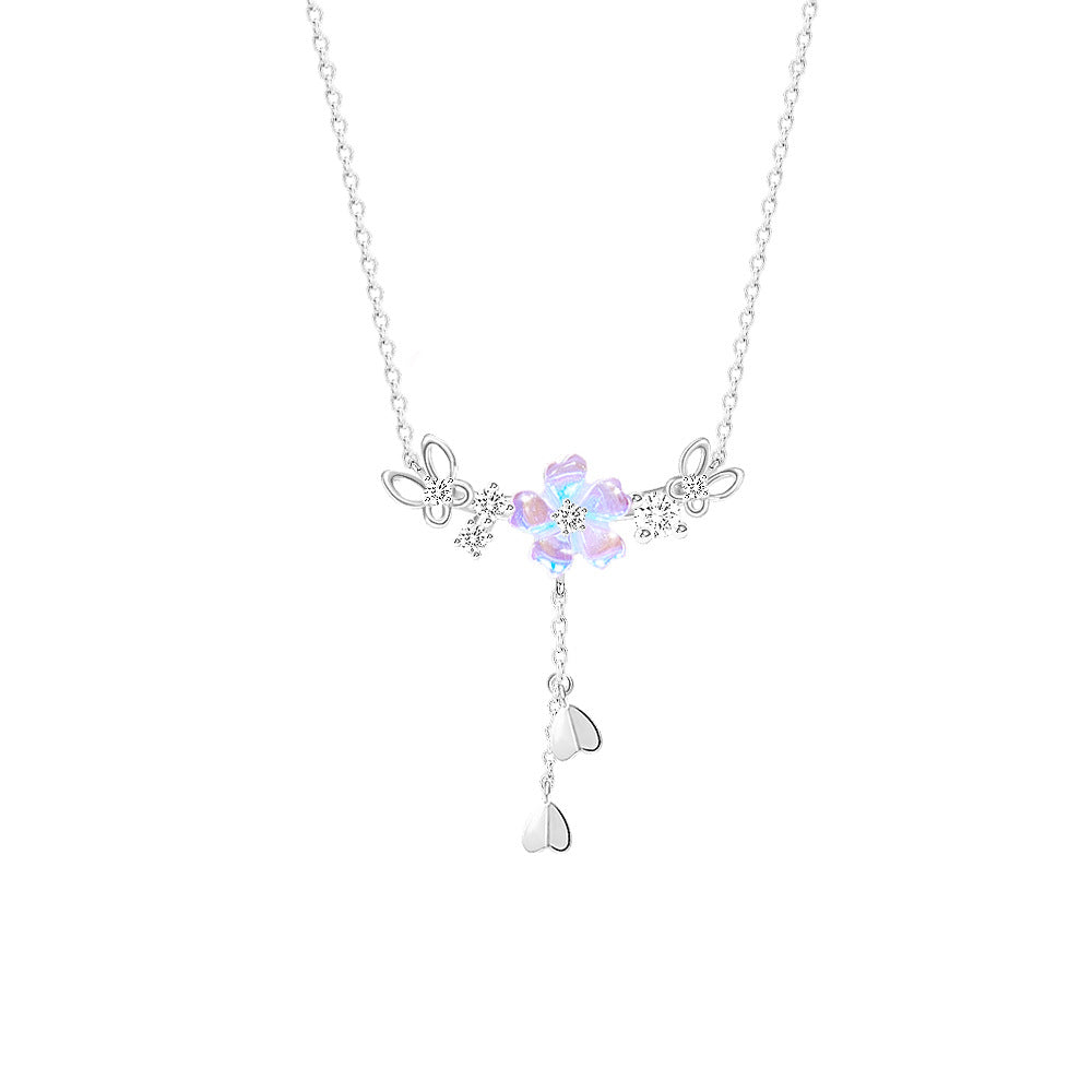 Women's Sweet Fresh Fantasy Cherry Blossom Sterling Sier Necklaces