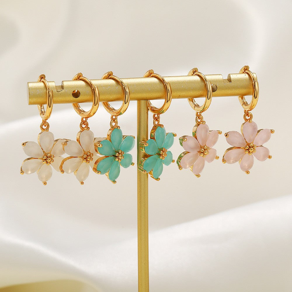 Flower Gold Protection Color Zirconium Copper Parts Earrings