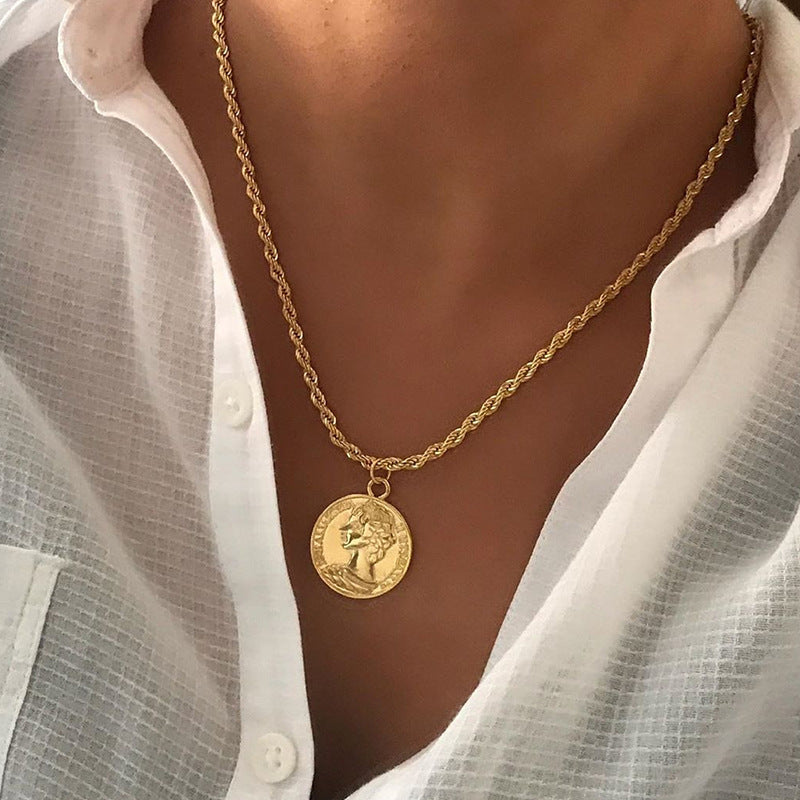 Geometric Head Coin Twist Chain Female Necklaces