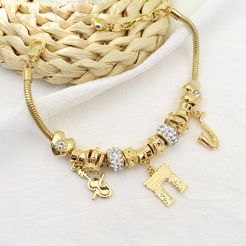 Crystal Heart-shaped Glass Bead Temperament Trend Alloy Bracelet