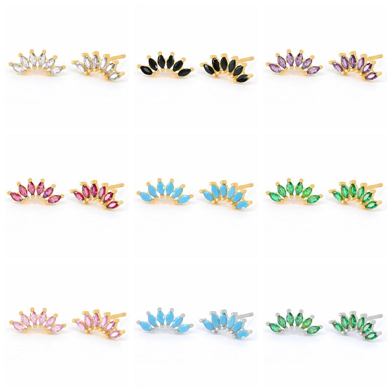 Needle Light Luxury Color Six Stone Retro Minority Design Refined Stud Earrings
