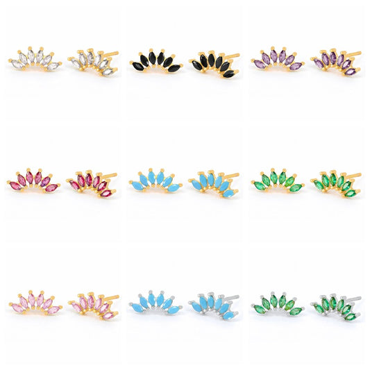 Needle Light Luxury Color Six Stone Retro Minority Design Refined Stud Earrings
