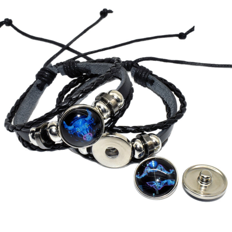 Twee Constellation Luminous Woven Genuine Leather Personality Couple Bracelets