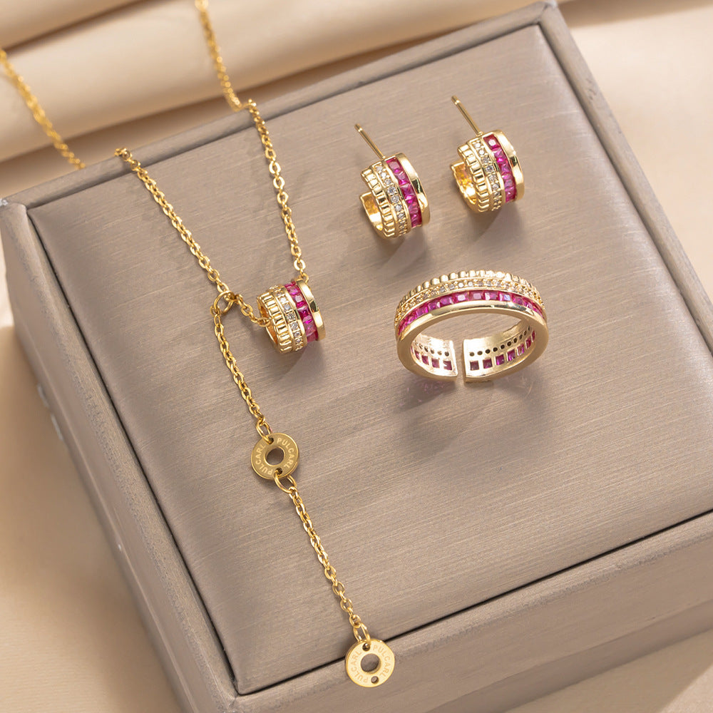 Women's Small Waist Right Rain Titanium Steel Inlaid Affordable Luxury Style Necklace