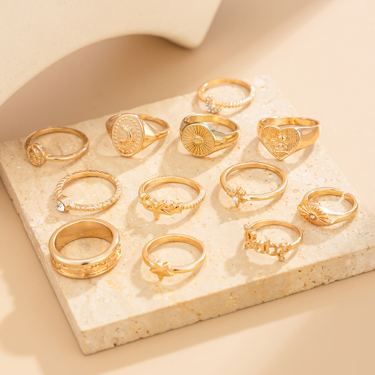 Retro Diamonds Stacked Fashion Geometry Pattern Metal Heart Ring