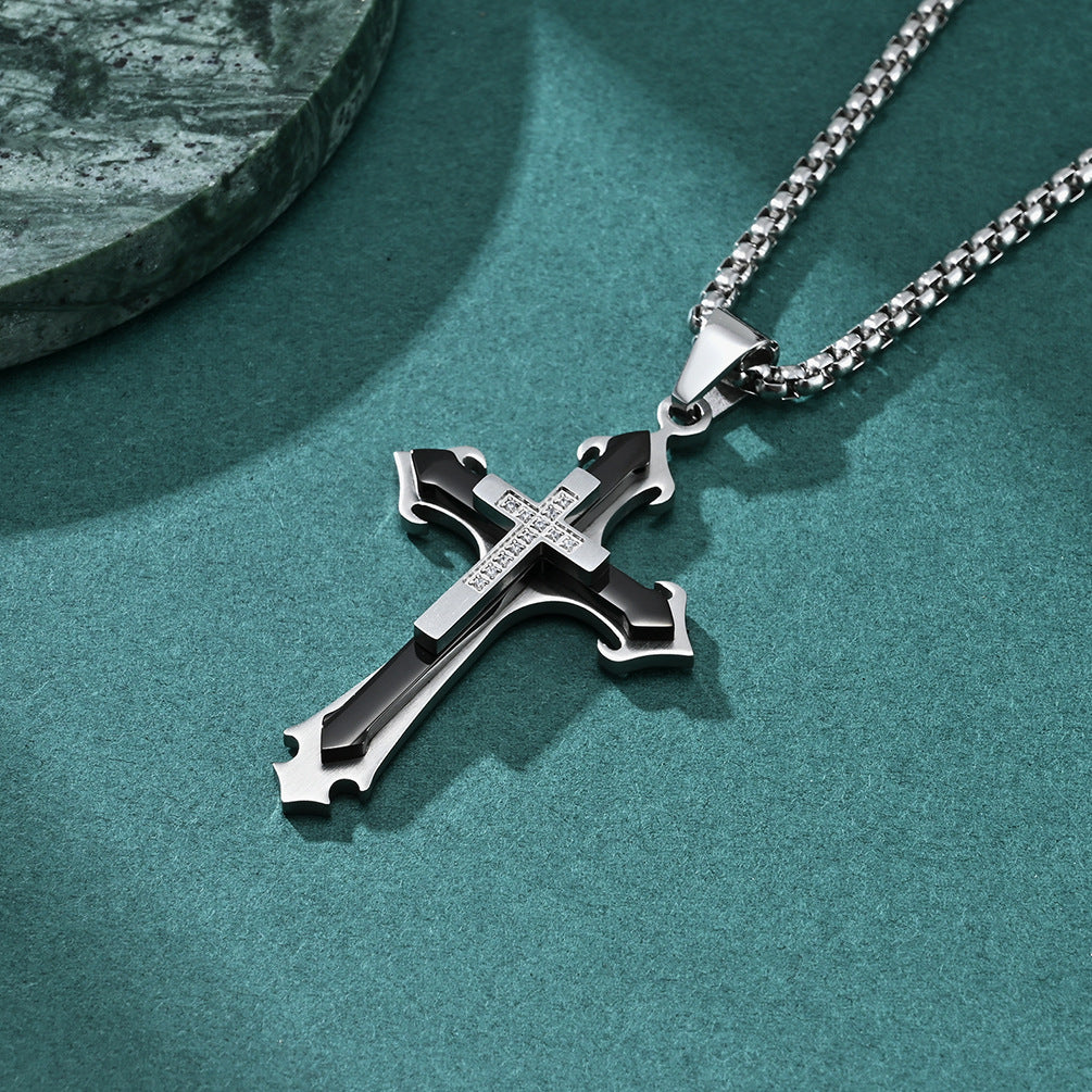 Men's Pattern Combination Inlaid Stone Cross Fashion Pendants