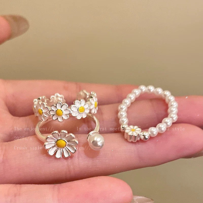 Women's Little Daisy Pearl For Mori Style Simple Sweet Fresh Open Ring