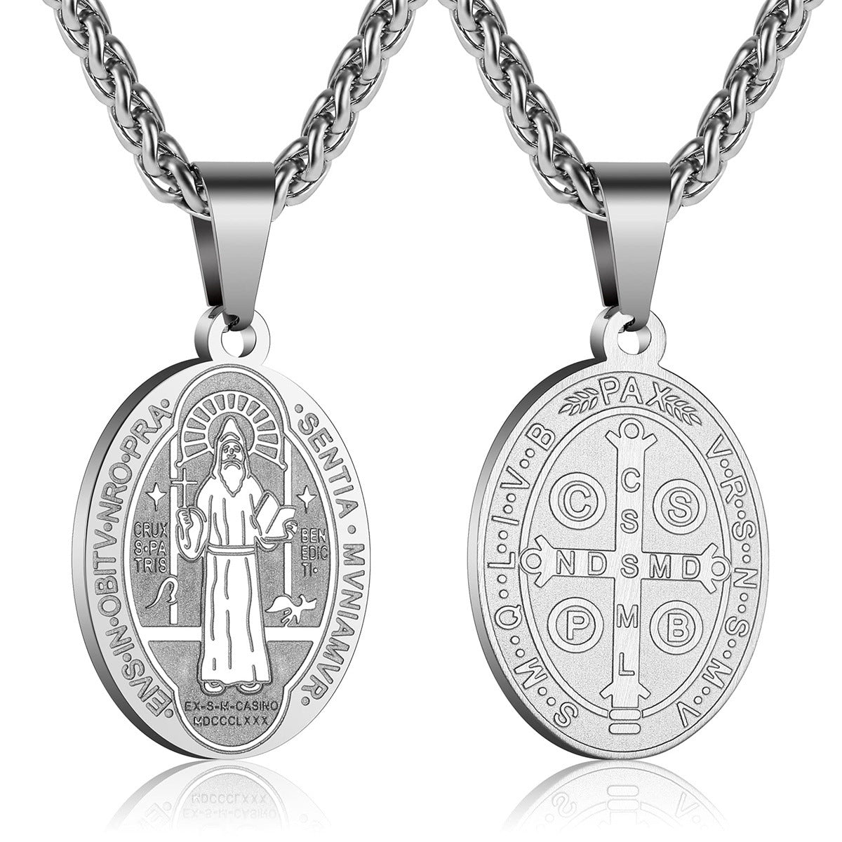 Women's & Men's Double-sided Portrait Medal Cross Stainless Steel Necklaces