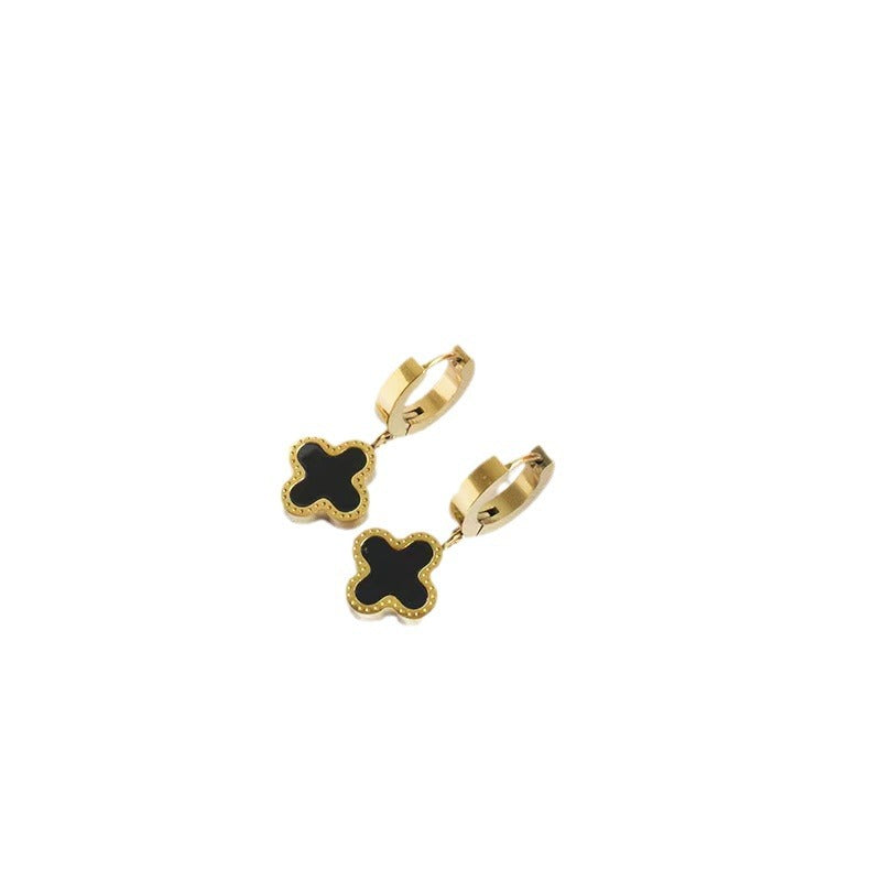 Gold Titanium Steel Short Clip Lucky Four-leaf Clover Rings