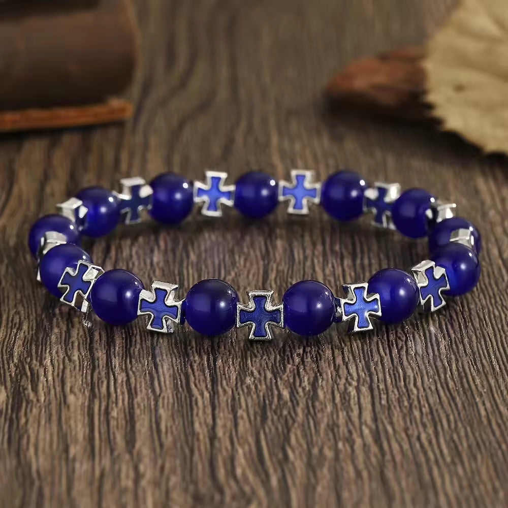 Cross Beaded Black White Color Matching Bracelet