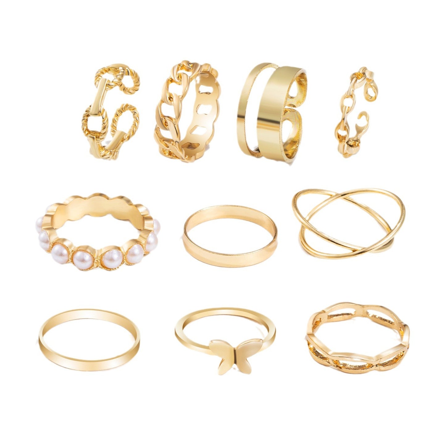 Of Love Alloy Butterfly Open Gold Multi Rings