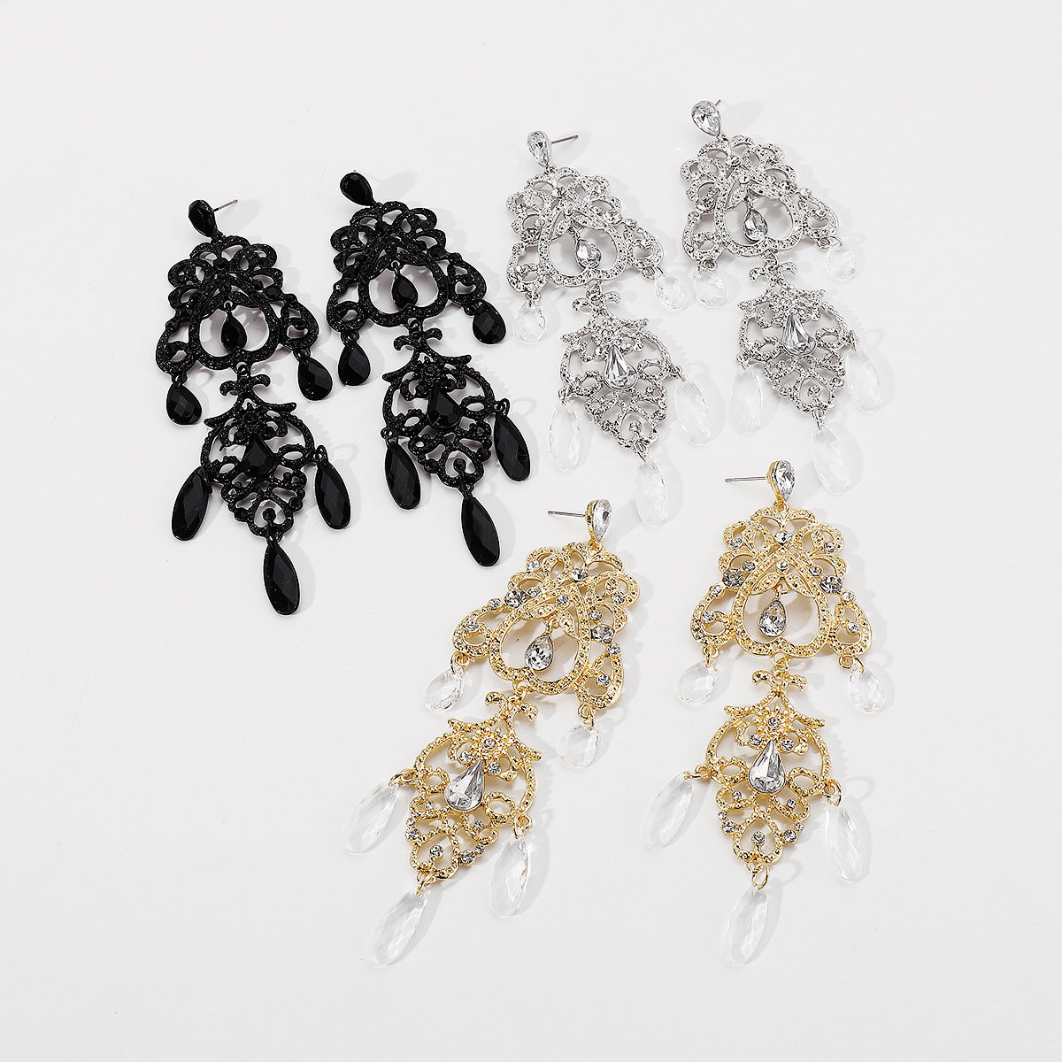 Style Vintage Court Hollow Drop-shaped Tassel Earrings
