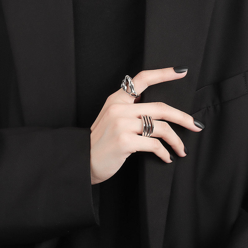 Women's Korean Style Niche Design Minimalist Retro Distressed Skull Texture Open Rings