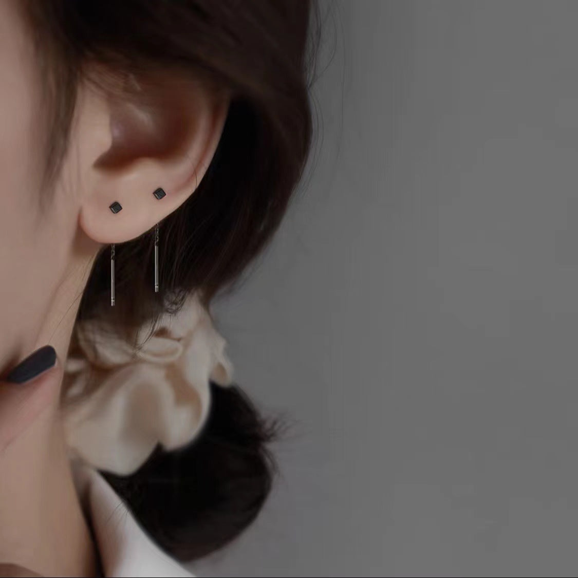 Women's Sterling Sier Simple Cold Style Mini Square Korean Fashionable Ear Line