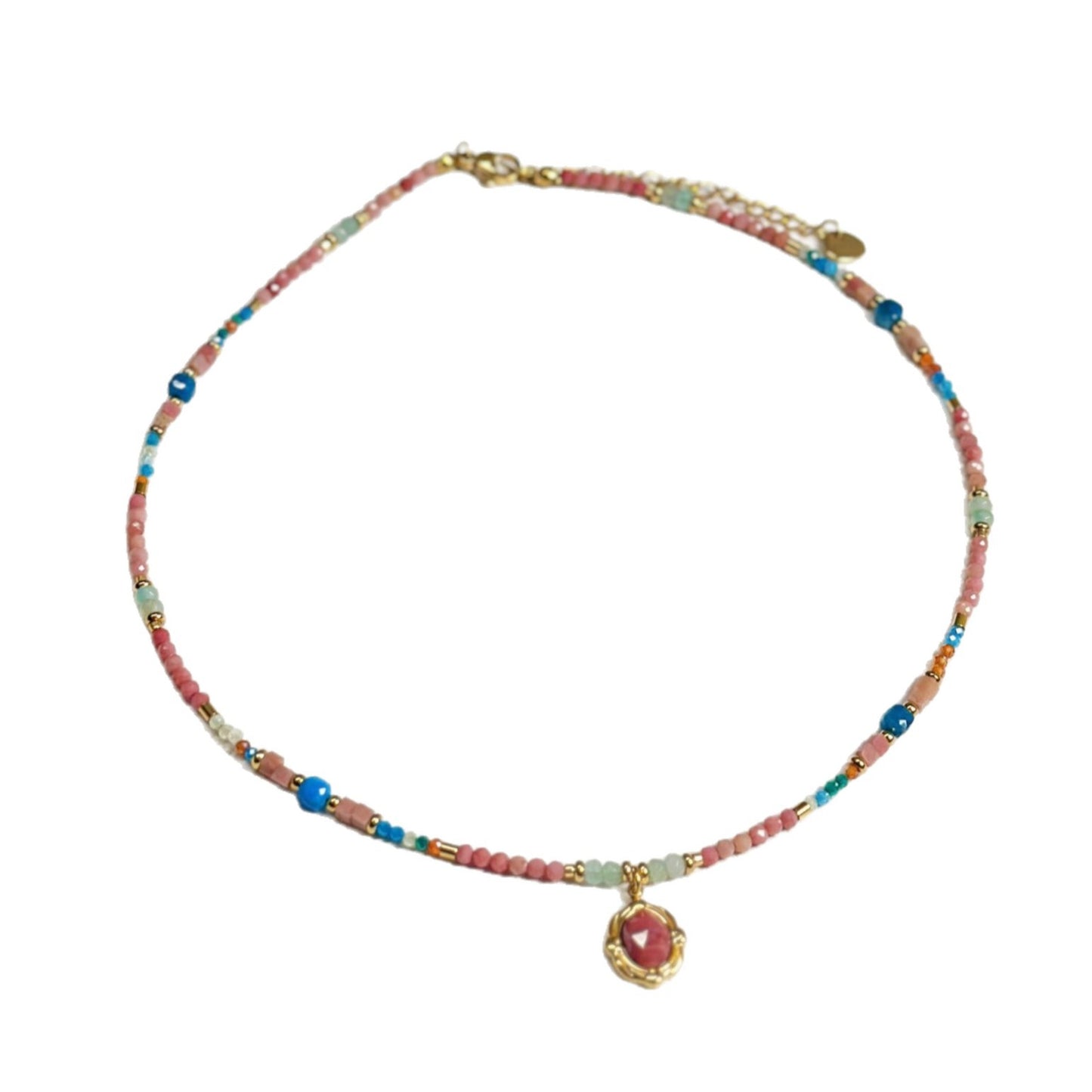 Women's Style Pink Rose Stone Beaded High Sense Light Luxury Minority Necklace