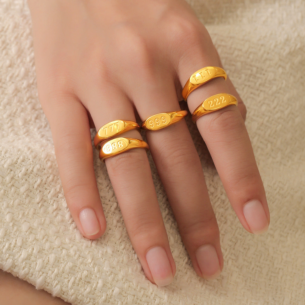 Simple Elegant Index Finger Lucky Number Design Titanium Rings