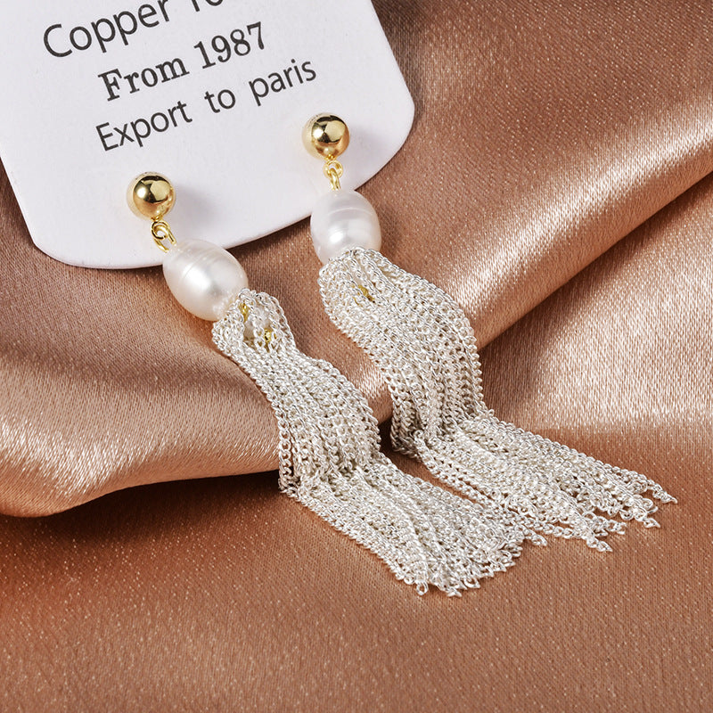 Fairy French Oval Pearl Long Tassel Female Affordable Earrings