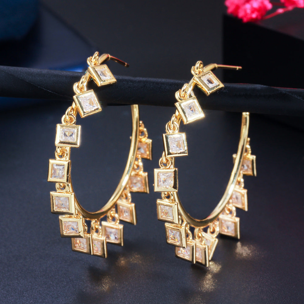 Fan Fashion Large Circle Gold Zircon National Style Rings