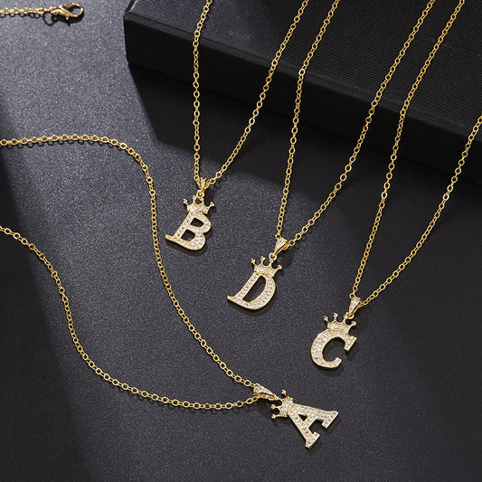 Zircon Crown English Letter Design Gold Clavicle Necklace