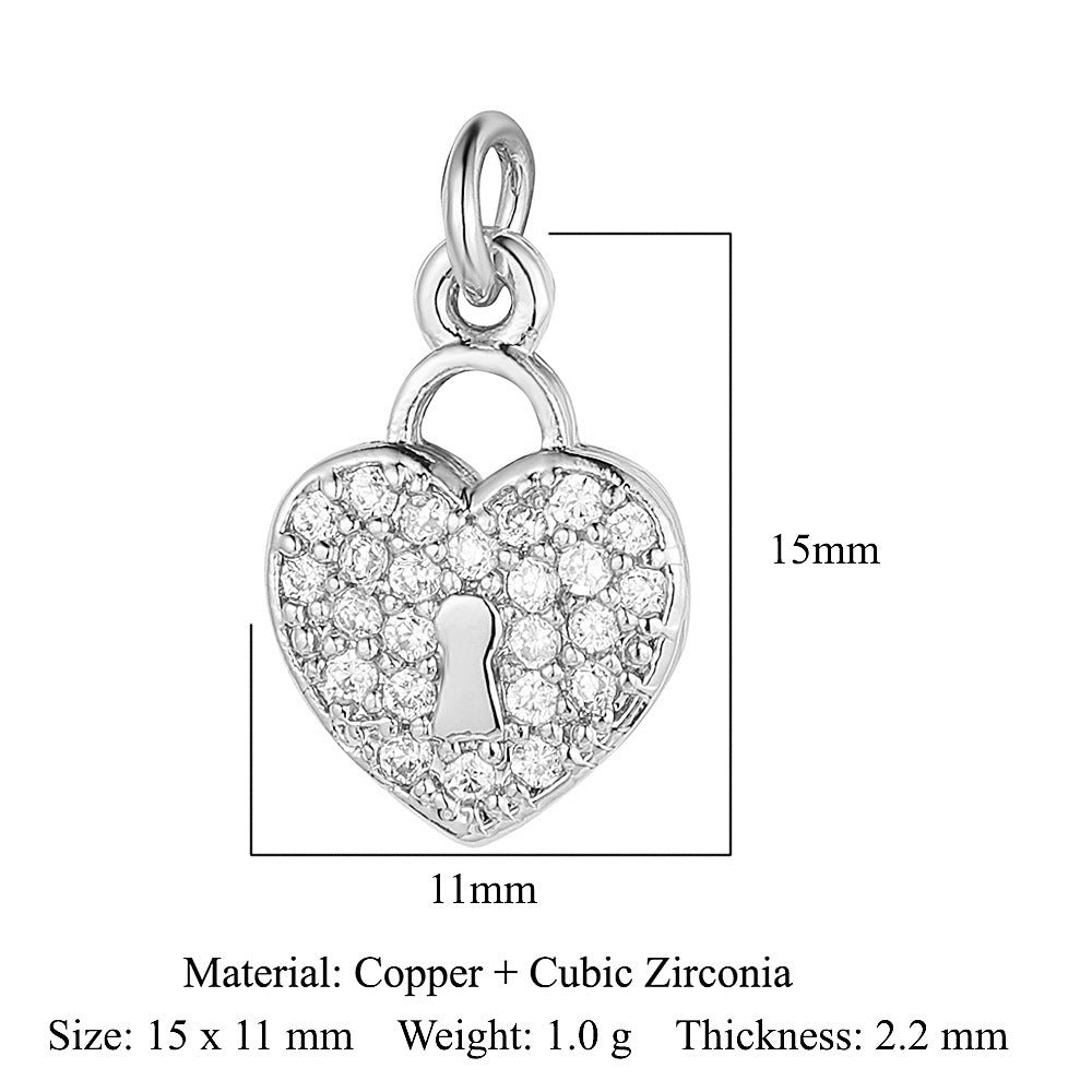 Peach Heart Lock Key Copper Zircon Pendants