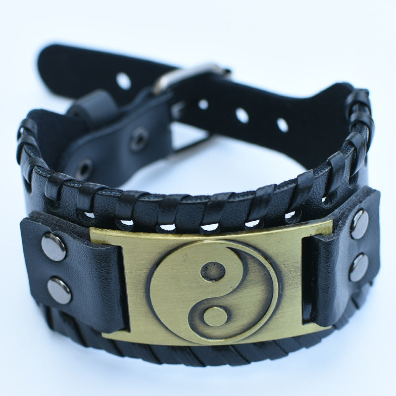 Men's Retro Viking Totem Leather Wolf Head Bear Claw Gossip Lucky Bracelet