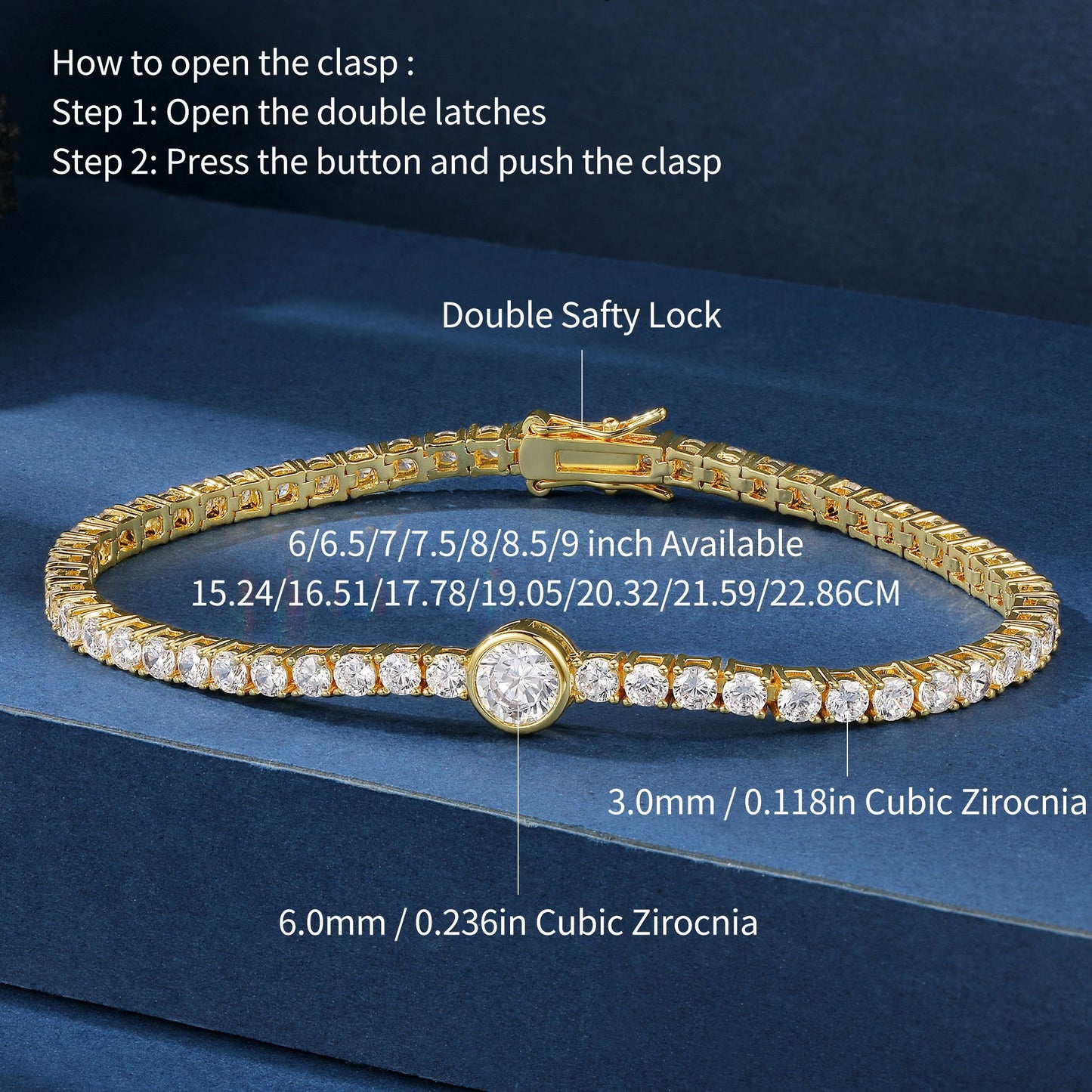 Women's & Men's Gold Tennis Horoscope Buckle Zircon Bracelet