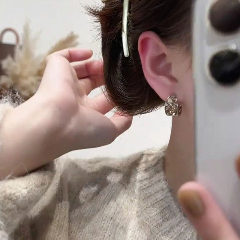 Coffee Color Diamond Water Drop Ear Clip Design Sense Female Earrings
